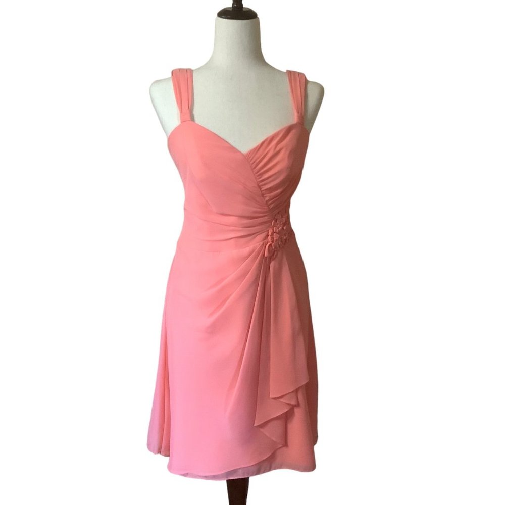 David's Bridal Dress Women Size 4 Wedding Formal‎ Floral Accent Front Cascade